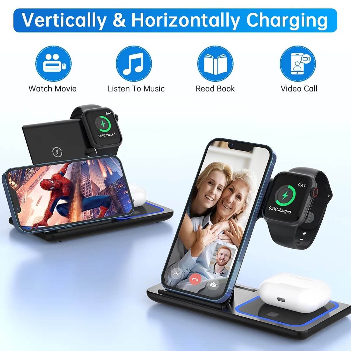 3 - in - 1 Wireless Charger - 18W Fast Charging Station for iPhone, iWatch, AirPods - All - Gadgetry