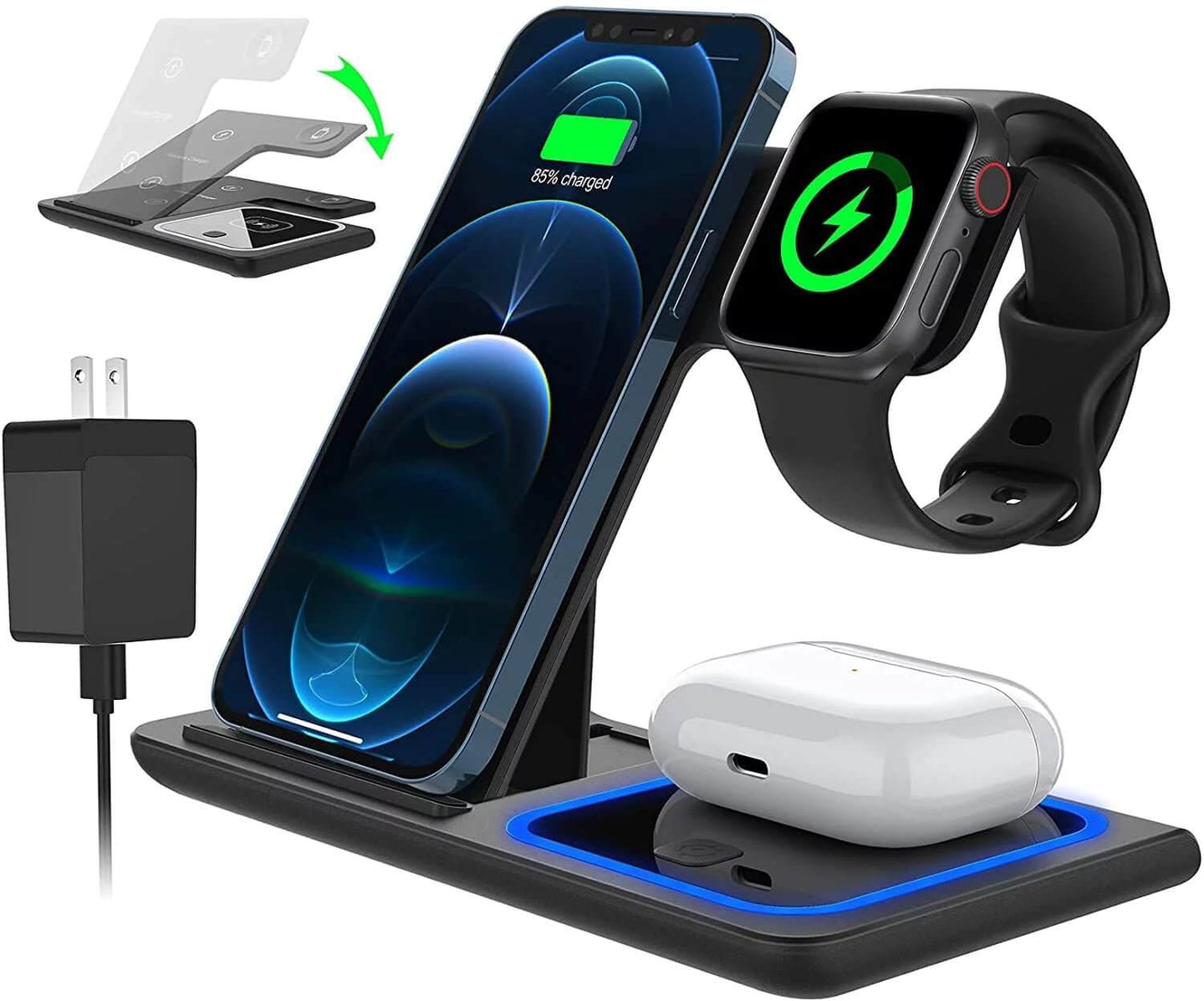 3 - in - 1 Wireless Charger - 18W Fast Charging Station for iPhone, iWatch, AirPods - All - Gadgetry