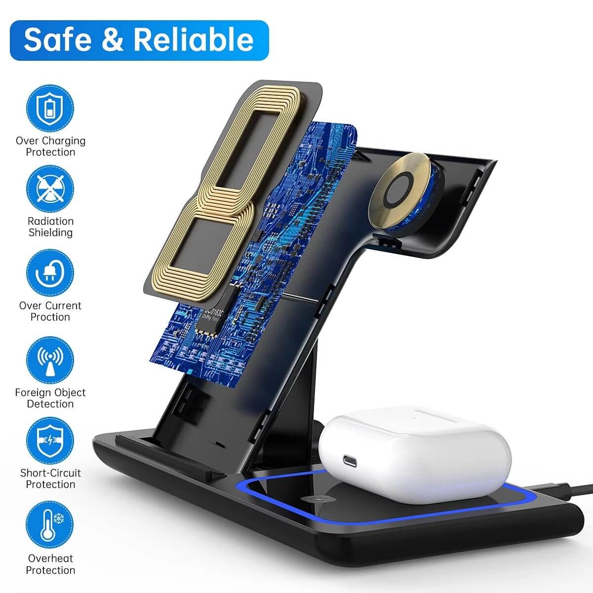 3 - in - 1 Wireless Charger - 18W Fast Charging Station for iPhone, iWatch, AirPods - All - Gadgetry