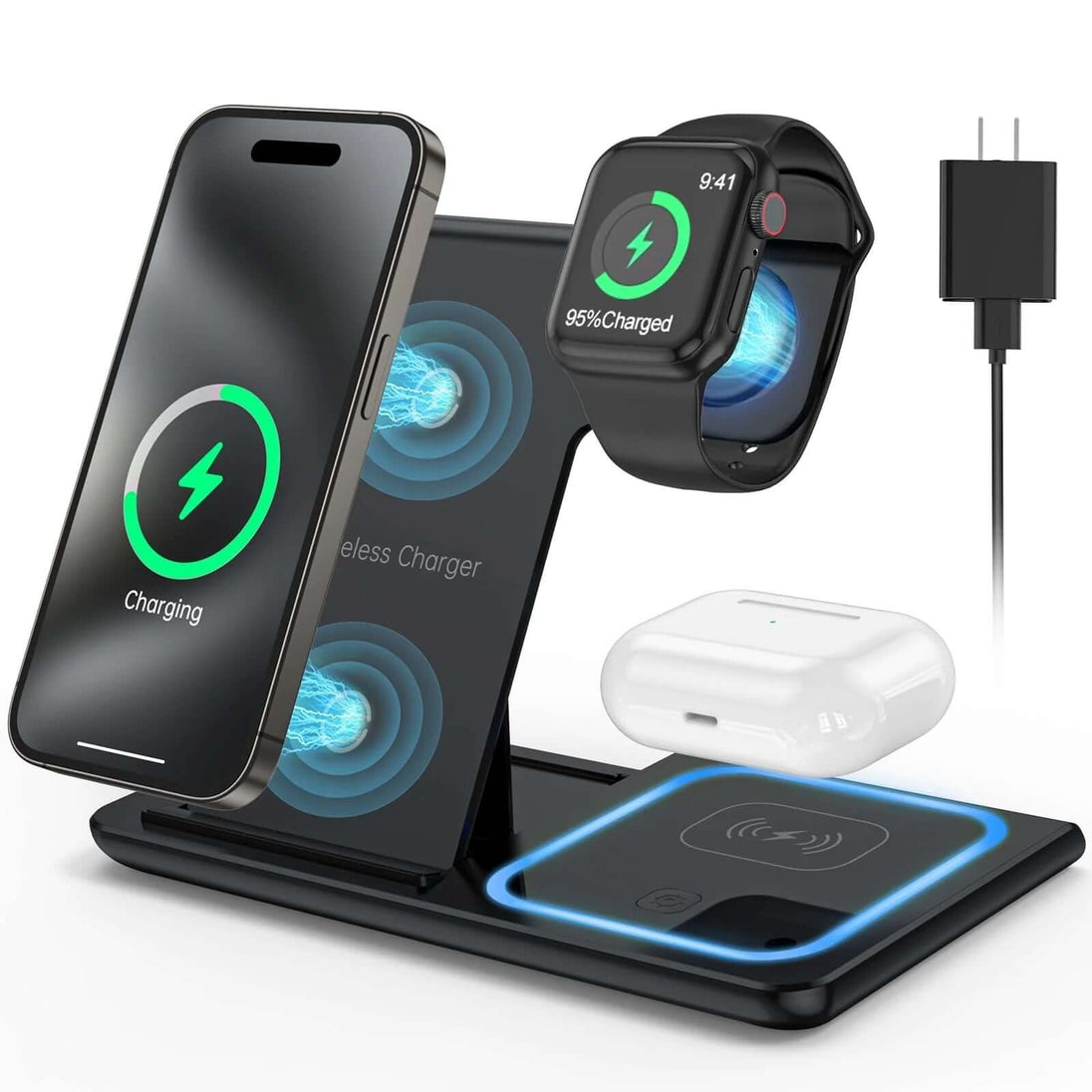 3 - in - 1 Wireless Charger - 18W Fast Charging Station for iPhone, iWatch, AirPods - All - Gadgetry