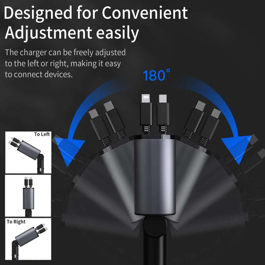 4 - in - 1 Retractable Car Charger - 100W Fast Charging with iPhone & Type C Cables - All - Gadgetry