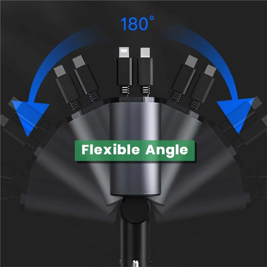 4 - in - 1 Retractable Car Charger - 100W Fast Charging with iPhone & Type C Cables - All - Gadgetry