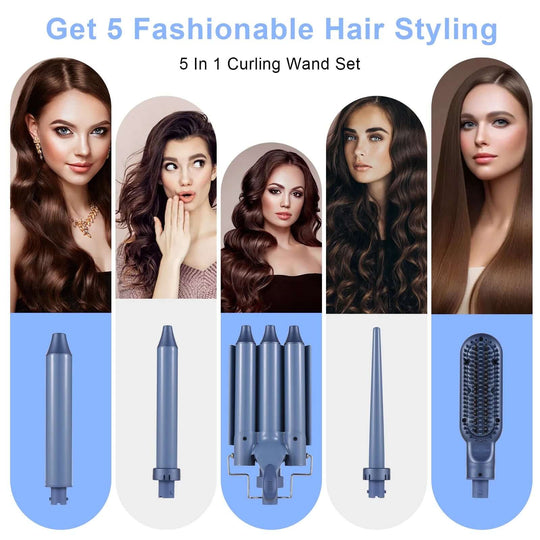 5 in 1 Hair Curler Set with Adjustable Temp and Ceramic Technology - All - Gadgetry