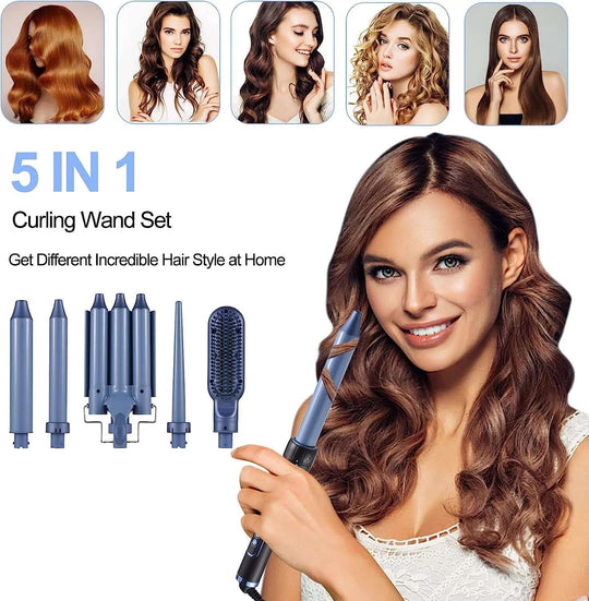 5 in 1 Hair Curler Set with Adjustable Temp and Ceramic Technology - All - Gadgetry