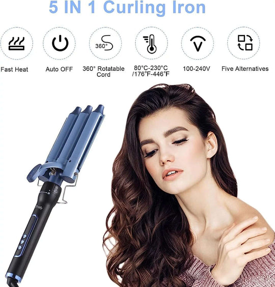 5 in 1 Hair Curler Set with Adjustable Temp and Ceramic Technology - All - Gadgetry