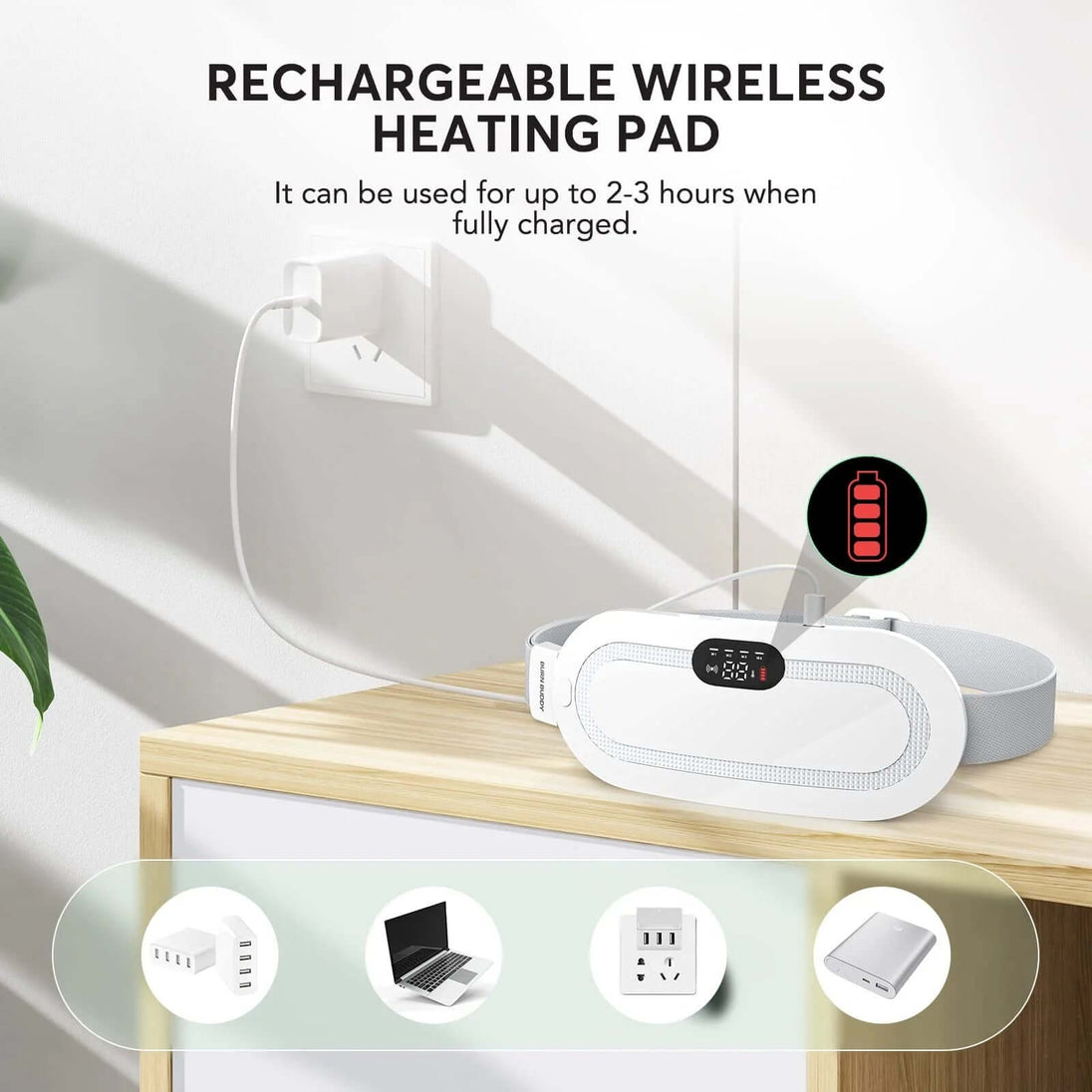 Portable Heating Pad for Period Cramps,1800Mah Cordless Period Heating Pad,3 Massage Modes Menstrual Heating Pad,Electric Rapid Fast Heating Period Cramp Heating Pad, Gifts for Women & Girl,White - All - Gadgetry