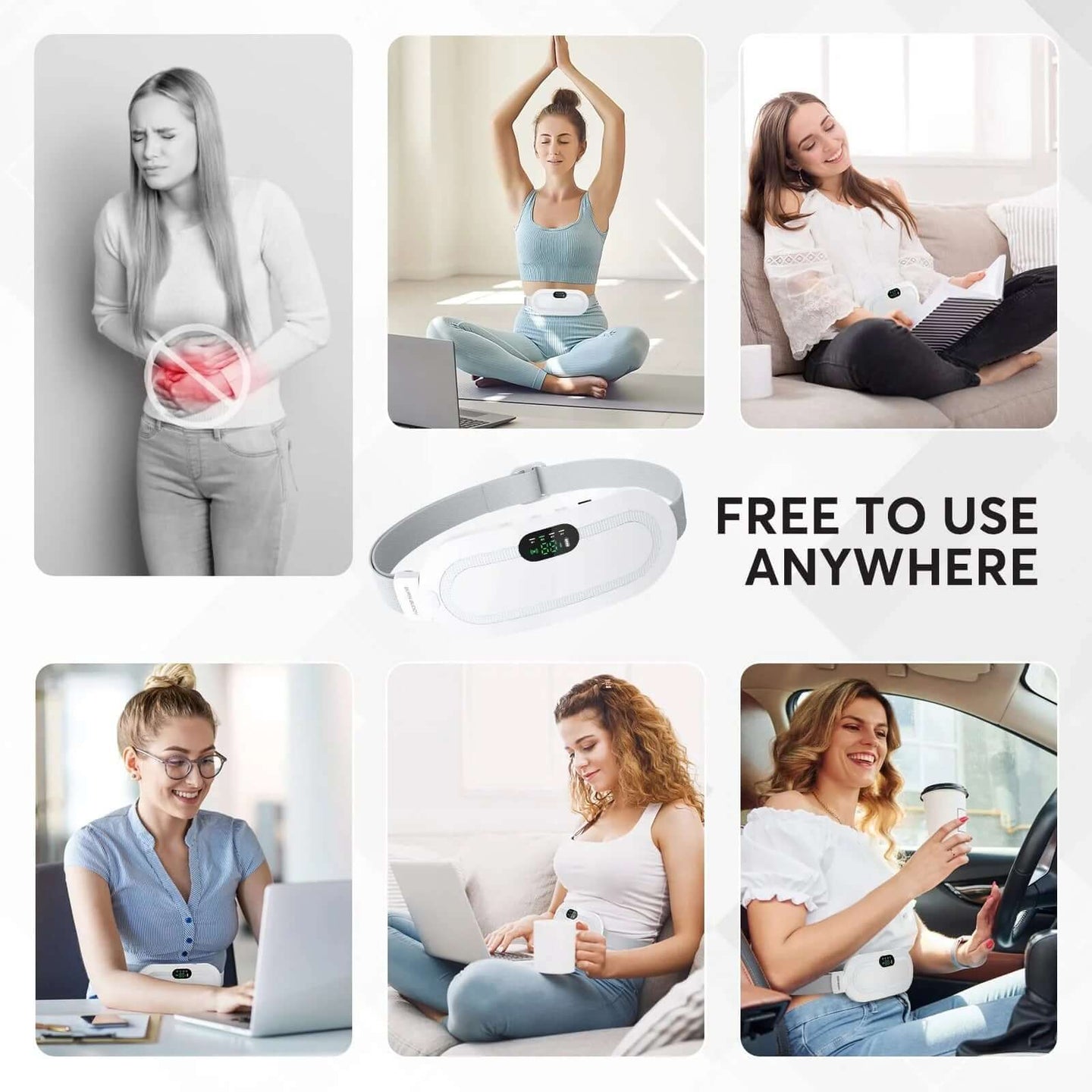 Portable Heating Pad for Period Cramps,1800Mah Cordless Period Heating Pad,3 Massage Modes Menstrual Heating Pad,Electric Rapid Fast Heating Period Cramp Heating Pad, Gifts for Women & Girl,White - All - Gadgetry