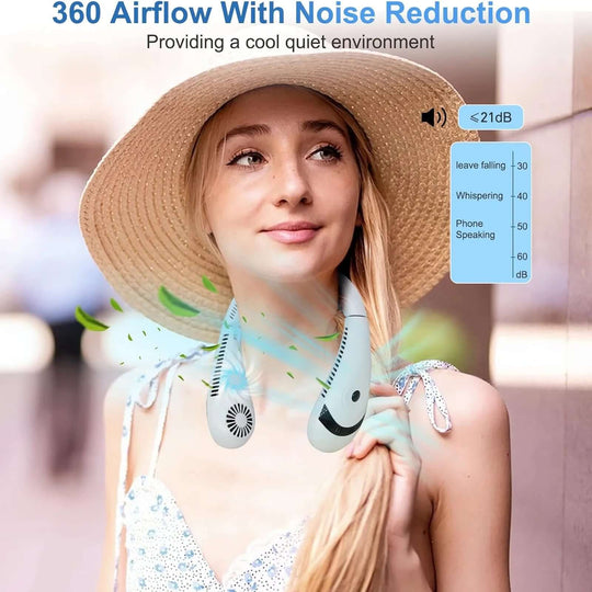 Portable Neck Fan 5000Mah Foldable Neck Fan LED Display, 3 Speeds Adjustable Folding Neck Fan USB Powered Hands Free Fan White - All - Gadgetry