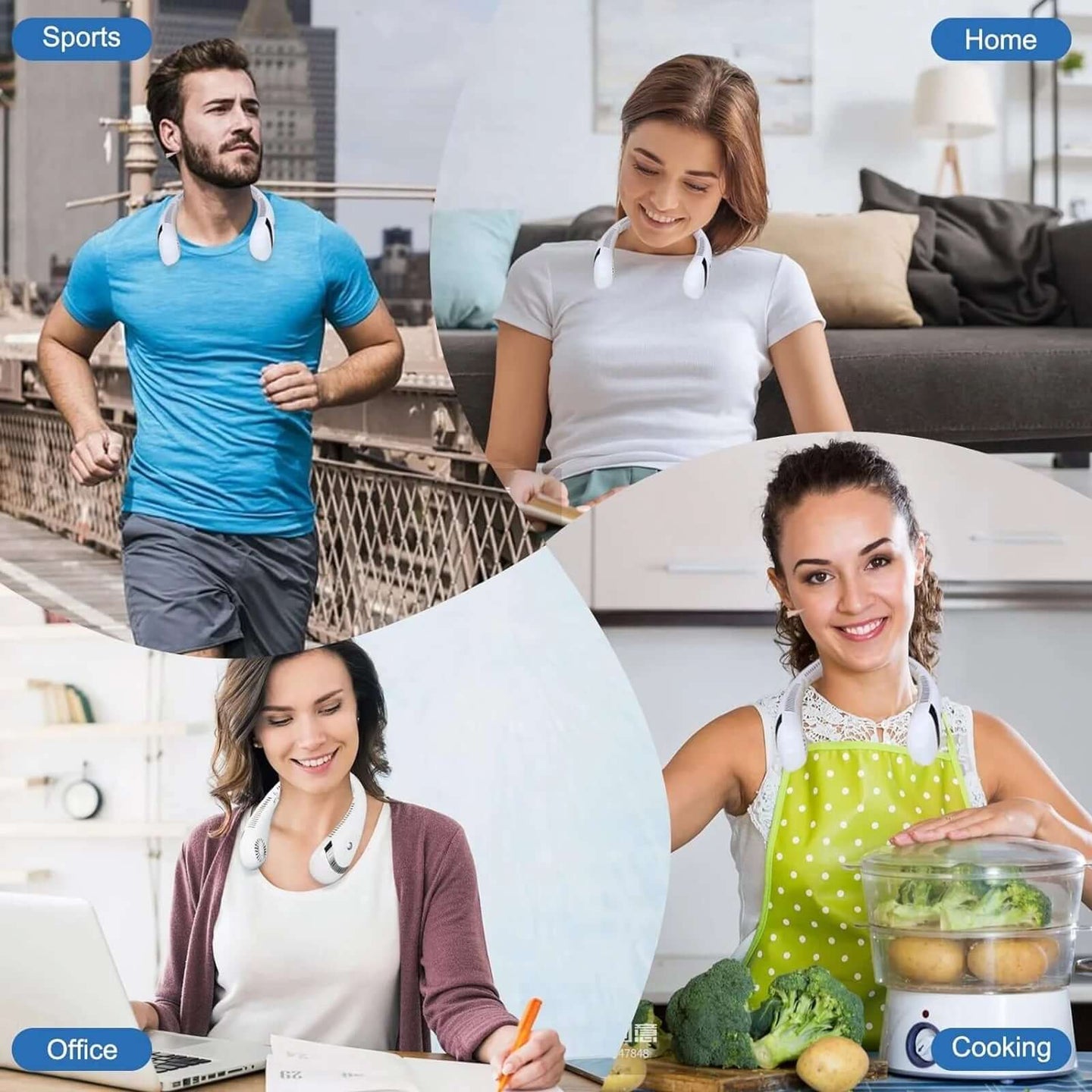Portable Neck Fan 5000Mah Foldable Neck Fan LED Display, 3 Speeds Adjustable Folding Neck Fan USB Powered Hands Free Fan White - All - Gadgetry