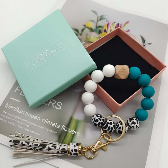 Silicone Keychain Bracelet for Women Beaded Keyring Wristlet House Car Keys Ring Holder with Gift Box - All - Gadgetry