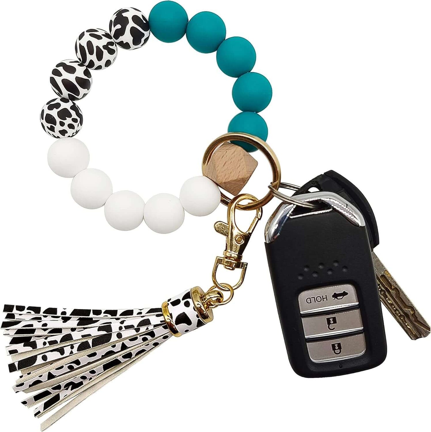 Silicone Keychain Bracelet for Women Beaded Keyring Wristlet House Car Keys Ring Holder with Gift Box - All - Gadgetry