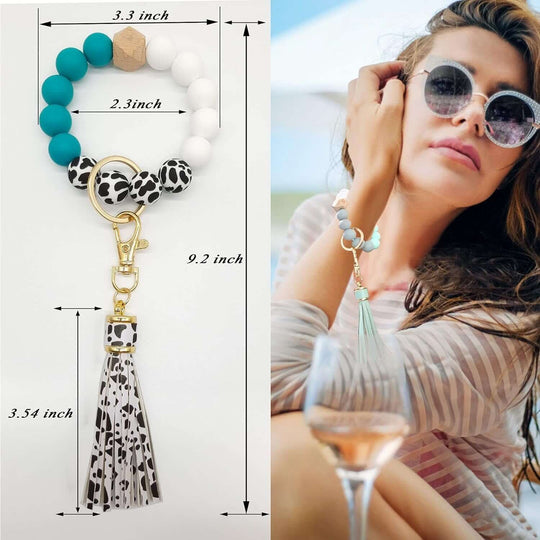 Silicone Keychain Bracelet for Women Beaded Keyring Wristlet House Car Keys Ring Holder with Gift Box - All - Gadgetry