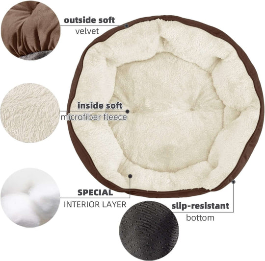 Small Dog Bed for Small Dogs, Cat Beds for Indoor Cats, Pet Bed for Puppy and Kitty, Extra Soft & Machine Washable with Anti - Slip & Water - Resistant Oxford Bottom, Brown, 20 Inches - All - Gadgetry