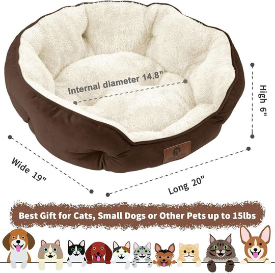 Small Dog Bed for Small Dogs, Cat Beds for Indoor Cats, Pet Bed for Puppy and Kitty, Extra Soft & Machine Washable with Anti - Slip & Water - Resistant Oxford Bottom, Brown, 20 Inches - All - Gadgetry
