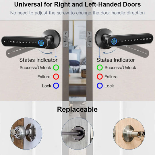 Smart Door Lock,Keyless Entry Door Lock with Handle,Fingerprint Door Lock with Tuya App,Smart Door Knob with Key for Home Bedroom - All - Gadgetry