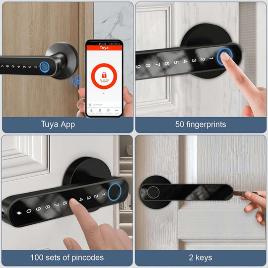 Smart Door Lock,Keyless Entry Door Lock with Handle,Fingerprint Door Lock with Tuya App,Smart Door Knob with Key for Home Bedroom - All - Gadgetry