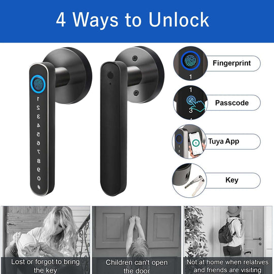 Smart Door Lock,Keyless Entry Door Lock with Handle,Fingerprint Door Lock with Tuya App,Smart Door Knob with Key for Home Bedroom - All - Gadgetry