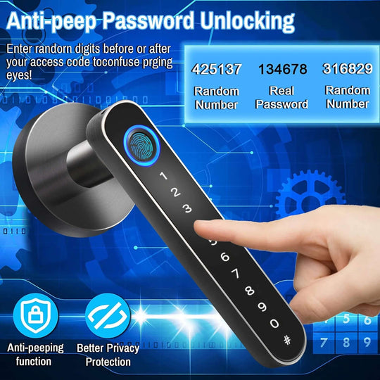 Smart Door Lock,Keyless Entry Door Lock with Handle,Fingerprint Door Lock with Tuya App,Smart Door Knob with Key for Home Bedroom - All - Gadgetry