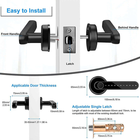 Smart Door Lock,Keyless Entry Door Lock with Handle,Fingerprint Door Lock with Tuya App,Smart Door Knob with Key for Home Bedroom - All - Gadgetry