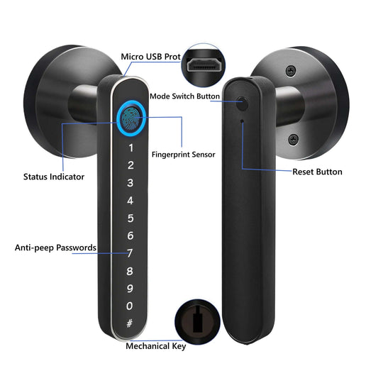 Smart Door Lock,Keyless Entry Door Lock with Handle,Fingerprint Door Lock with Tuya App,Smart Door Knob with Key for Home Bedroom - All - Gadgetry