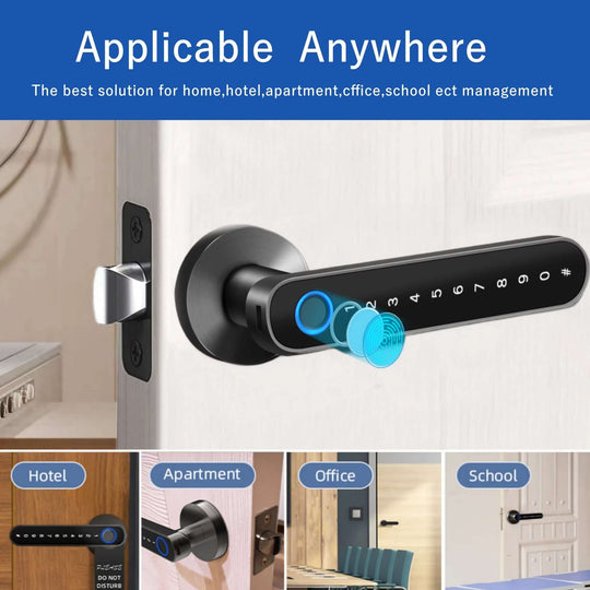 Smart Door Lock,Keyless Entry Door Lock with Handle,Fingerprint Door Lock with Tuya App,Smart Door Knob with Key for Home Bedroom - All - Gadgetry
