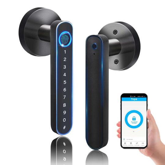 Smart Door Lock,Keyless Entry Door Lock with Handle,Fingerprint Door Lock with Tuya App,Smart Door Knob with Key for Home Bedroom - All - Gadgetry