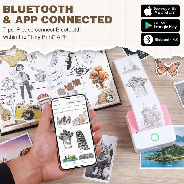 Thermal Mini Printer, Portable Inkless Sticker Maker, Bluetooth Printer for Phone, Wireless Label Printer with Tape, Free Cut Small Pocket Printer for Notes&Children DIY, Compatible with Ios&Android - All - Gadgetry