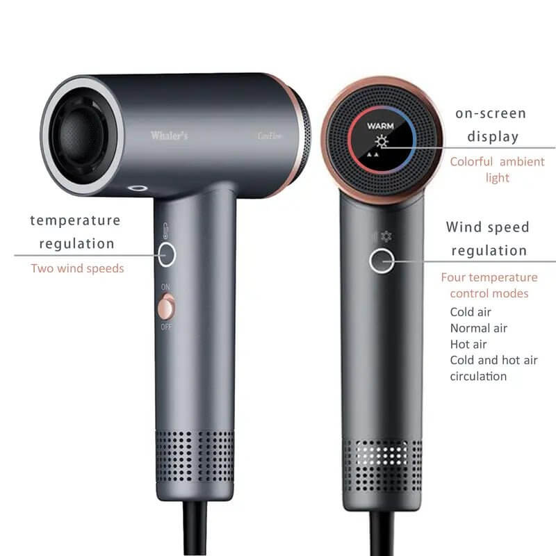 Whaler'S Professional High Speed Anion Hair Dryer - 110,000RPM, 23M/S Wind Speed, 300 Million Negative Ions, 8 Layers of Noise Damping Technology - Ideal for Home, Travel, and Gift - All - Gadgetry