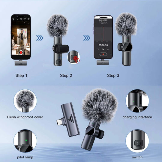 "Wireless Mini Lavalier Microphone for iPhone & Type C - Perfect for Live Interviews and Gaming!" - All - Gadgetry